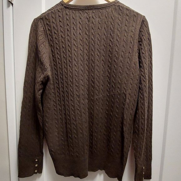 VINTAGE EDDIE BAUER Women's Chocolate Brown Cable Knit Button Down Sweater XL - Picture 4 of 10
